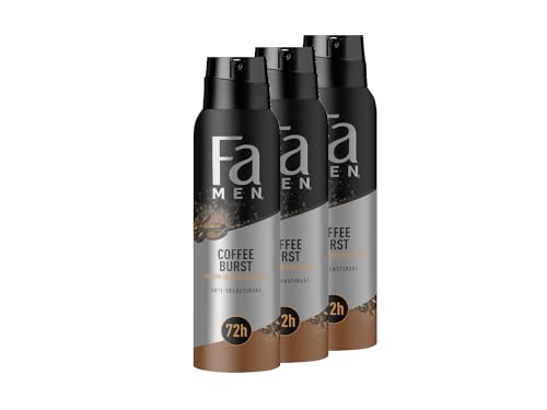 FA Deospray for Men Coffee Burst (3x 150ml), Deodorant mit dem aromatischen Duft von KafFee, Parfüm-inspirierter Duft, Vegane Formel, stoppt Bakterien, ohne Aluminiumsalze, bis zu 72h Deo-Schutz von Fa