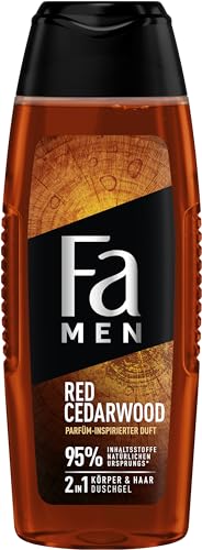 FA Duschgel Men Red Cedarwood mit parfüm-inspirierten Duft (1x 250ml) 2in1 Formel für Körper & Haare, erlebe die kraftvolle & langanhaltende Duftkombination von Zederholz & Whiskey von Fa