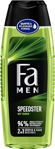 FA Duschgel Men Speedster mit Taurin (1x 250ml) 2in1 Formel für Körper & Haare, aktiviere deinen Körper, Geist & Sinne mit dem erfrischenden Duft von Zitrus & Zitronengras von Fa