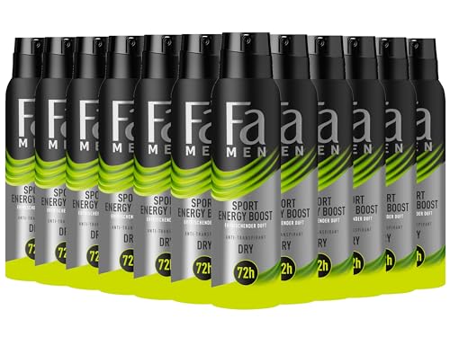 Fa Men Deospray Sport Energy Boost (12x 150 ml), Anti-Transpirant mit bis zu 72 h Schutz vor Schweiß & Körpergeruch, Deo mit dem aktivierenden Duft von Ingwer & Zitrone von Fa