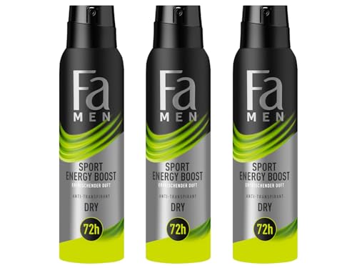 Fa Men Deospray Sport Energy Boost (3x 150 ml), Anti-Transpirant mit bis zu 72 h Schutz vor Schweiß & Körpergeruch, Deo mit dem aktivierenden Duft von Ingwer & Zitrone von Fa