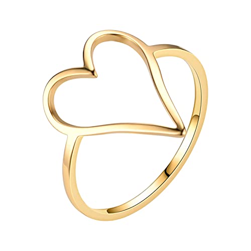 FaLkin Ringe Mit Steinchen Stahl herzförmiger Ring weiblicher schlichter Ring verliert nicht die Farbe Edelstahl geschnittener Ring herzförmiger Ring Playmobil Ringe (Gold, 7) von FaLkin