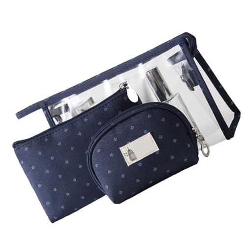 Transparente PVC-Kosmetiktaschen, 3-teilig, Langlebig, Tragbar, Niedliche Make-up-Tasche für Frauen und Mädchen für Reisen (Navy blau) von Fabater