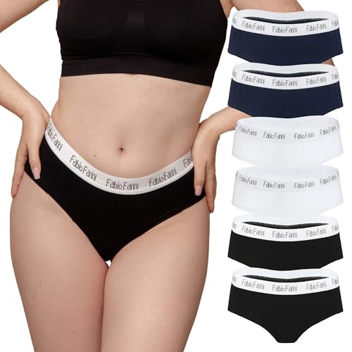 Fabio Farini Damen Pantys 6er Pack Frauen Hipster Panties Set aus Baumwolle, mit weiß abgesetztem Bund Multifarb Set M von Fabio Farini