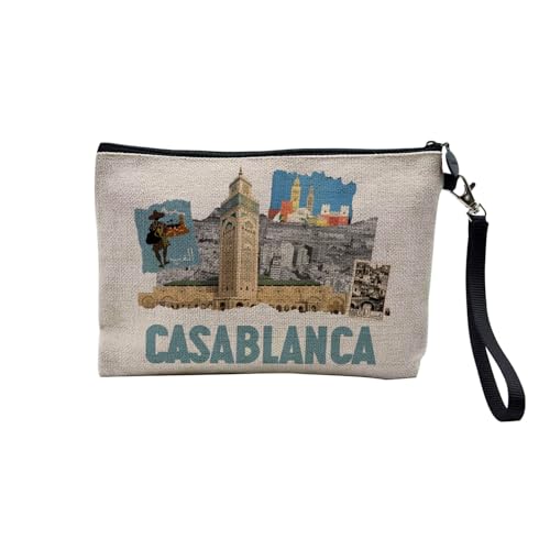 Tasche aus Leinen – Kollektion Städte der Welt Stil Collage Postkarte Vintage Reise Tourismus Retro – Kosmetiktasche aus Leinen in Leinenoptik – Kulturbeutel – Geldbörse, Casablanca 1, 23.5 x 15 cm, Tasche aus Leinen – Kollektion Städte der Welt Stil Collage Postkarte Vintage Reise Tourismus Retro – Kosmetiktasche aus Leinen in Leinenoptik – Kulturbeutel – Geldbörse, Casablanca 1, 23.5 x 15 cm, von Fabulous