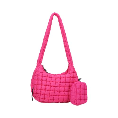 FackLOxc Gesteppte Umhängetasche mit Reißverschluss, kleine Make-up-Tasche für Damen, leichte Handtasche mit großem Fassungsvermögen, Hot Pink FackLOxc Gesteppte Umhängetasche mit Reißverschluss, kleine Make-up-Tasche für Damen, leichte Handtasche mit großem Fassungsvermögen, Hot Pink von FackLOxc
