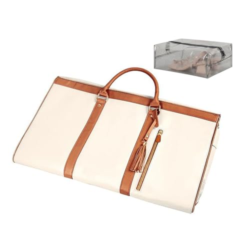 Leder-Anzugtasche für Reisen, Herren, Damen, faltbar, für Jacken, Schuhe, Wochenenden, Organizer, Anzugtasche, Beige von FackLOxc