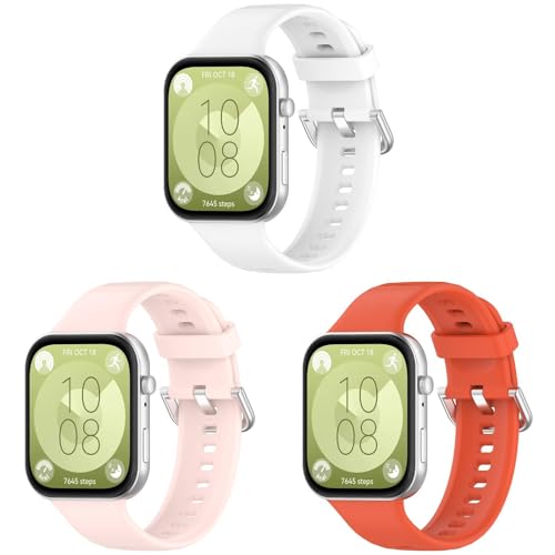 3 Stück Ersatzbänder Kompatibel mit Huawei Watch Fit 3 Armband für Damen Herren, Verstellbare Silikon Ersatzarmband Sportarmband für Huawei Watch Fit 3 (Weiß+Rosa+Orange) von Factorys