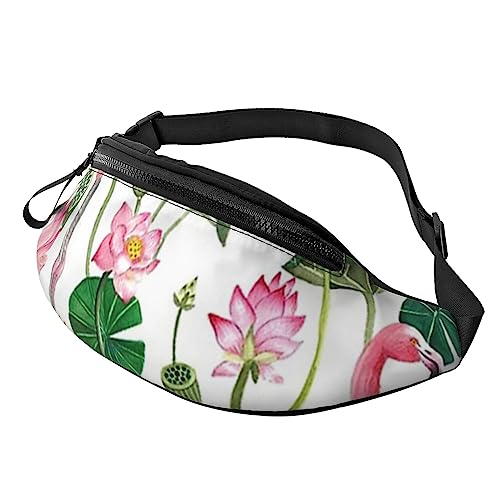 Bauchtasche mit Schwein-Motiv, mit verstellbarem Gürtel für Männer und Frauen, Sport, Laufen, Wandern, Joggen, Flamingo Vogel Runde Blätter, Einheitsgröße von Faduni