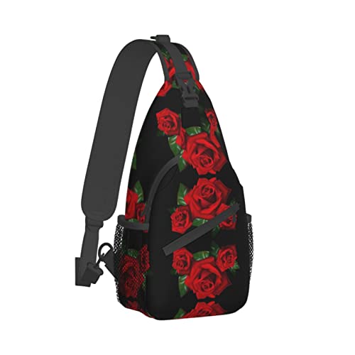 Faduni Schöne Erdbeere Wasserdichte Leichte Sling Rucksack Tasche Für Sport Und Outdoor Für Frauen Mann, Gothic Rose, One size von Faduni