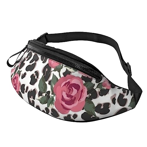 Gürteltasche mit USA-Flagge, mit verstellbarem Gürtel für Männer und Frauen, Sport, Laufen, Wandern, Joggen, Rosa süßes Rosen-Mix Leopardenmuster, Einheitsgröße von Faduni