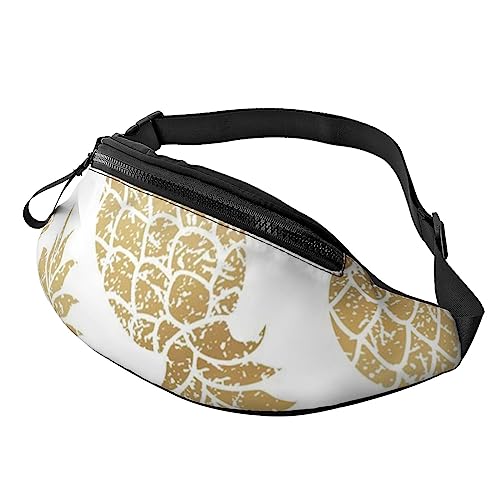 Gürteltasche mit goldenem Ananas-Hintergrund, Gürteltasche mit verstellbarem Gürtel für Männer und Frauen, Sport, Laufen, Wandern, Joggen, Goldene Ananas-Hintergrund, Einheitsgröße von Faduni