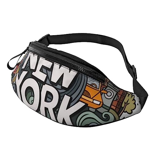 Gürteltasche mit verstellbarem Gürtel für Herren und Damen, mit Herzmuster, Batikfärbung, für Sport, Laufen, Wandern, Joggen, Niedliche New York Amerikanische Themenkunst, Einheitsgröße von Faduni