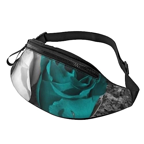 Hüfttasche mit tropischem Strand-Pflanzen-Motiv, Bauchtasche mit verstellbarem Gürtel für Männer und Frauen, Sport, Laufen, Wandern, Joggen, Blaugrüne Rose, Einheitsgröße von Faduni