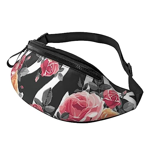 Hüfttasche mit tropischen Blättern, Bauchtasche mit verstellbarem Gürtel für Männer und Frauen, Sport, Laufen, Wandern, Joggen, Rosen Blume Floral Zebra Streifen, Einheitsgröße von Faduni