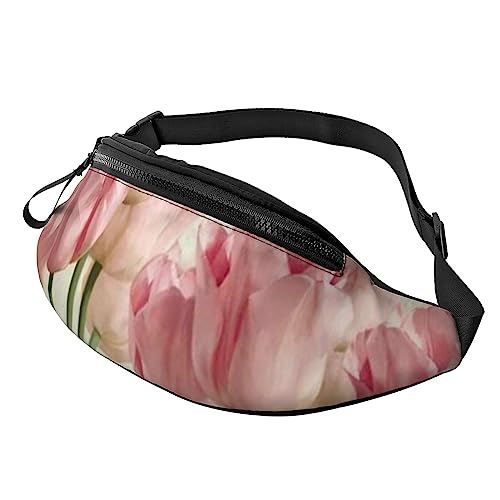 Kiwi Slice Hüfttasche Bauchtasche mit verstellbarem Gürtel für Männer Frauen Sport Laufen Wandern Joggen, Rosa Tulpen, Einheitsgröße von Faduni