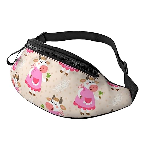 Sunflower Butterfly Sunny Hüfttasche Bauchtasche mit verstellbarem Gürtel für Männer Frauen Sport Laufen Wandern Joggen, Hübsche rosa Cartoon-Kuh, Einheitsgröße von Faduni