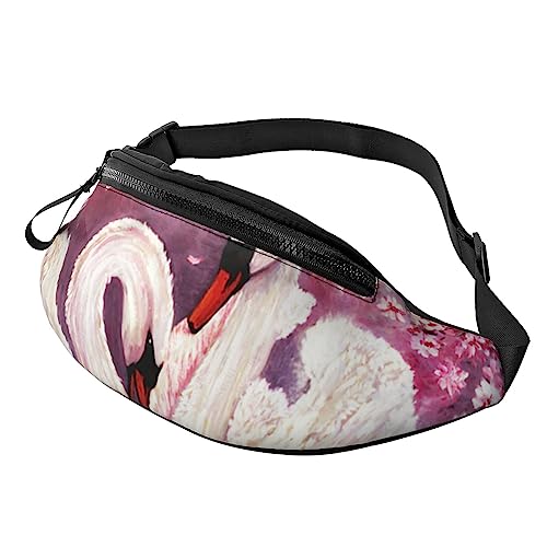 Sunrise On Beach Hüfttasche Bauchtasche Bauchtasche mit verstellbarem Gürtel für Männer Frauen Sport Laufen Wandern Joggen, Weiße Schwäne mit rosa Blumenbaum, Einheitsgröße von Faduni