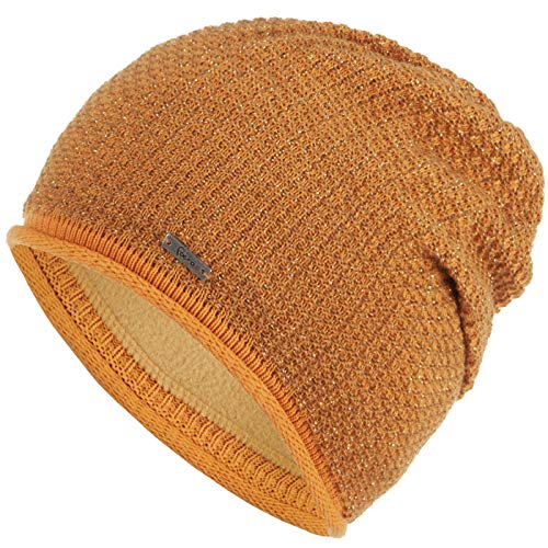 Faera Mütze Damen Wintermütze warm gefüttert Fleece-Futter Winter Frühjahr Mädchen Strickmütze Beanie 54, Farbe:Senf von Faera