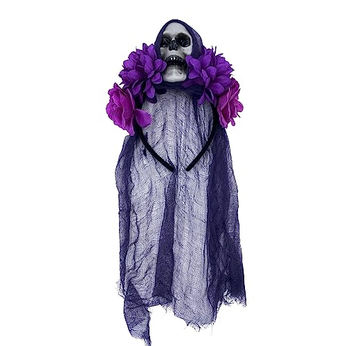 Bunte Blumen-Haarbänder, Totenkopf-Haarreifen, Halloween, Stirnbänder mit Schleier, für Damen und Mädchen, Karneval, Partyzubehör, Halloween-Kopfbedeckung von Fahoujs