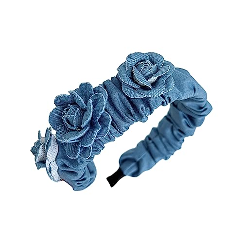 Plissiertes Stirnband für Damen mit Rose, gewaschenes Denim-Stirnband, rutschfeste Stirnbänder, süße Haarbänder, Yoga-Zubehör, Rosen-Stirnband von Fahoujs