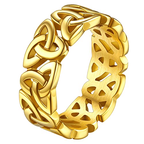 FaithHeart goldener Fingerring für Damen Mädchen 7.5mm breit Trinity Knot Fingerring Ewigkeit Ring Triquetra Keltischer Knot Ring mit Geschenkebox für Weihnachten Valentinstag von FaithHeart