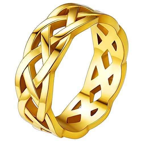 FaithHeart goldener Fingerring für Damen Mädchen 7mm breit Keltischer Knot Fingerring Ewigkeit Ring Celtic Knot Ring mit Geschenkebox für Weihnachten Valentinstag von FaithHeart