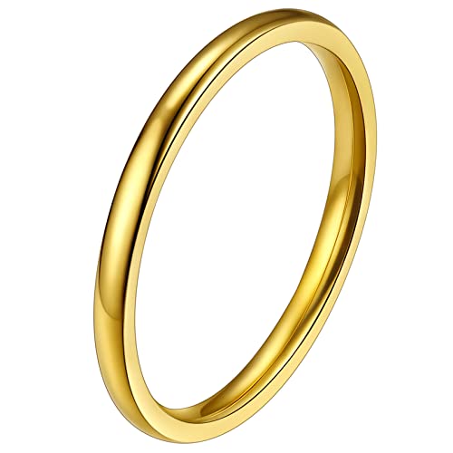 FaithHeart 2mm Schmal Ring goldener Hochgepoliert Schmal Ring Midi Fingerring Paarring Ehering Verlorbungsring Trauring für Valentinstag Weihnachten von FaithHeart