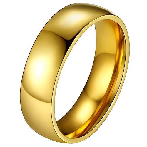 FaithHeart 6mm Stapelring Bandring für Damen Mädchen Goldener hochgepoliert Herrenring Ehering Paarring Knuckle Fingerring für Freund Freundin von FaithHeart