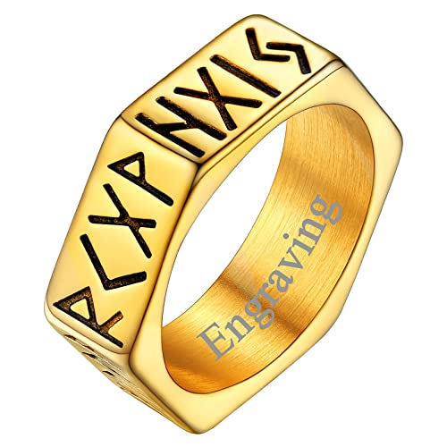 FaithHeart 7mm breit Bandring für Herren Jungen personalisierter Viking Rune Fingerring goldener Gemotrischer Hexagon Ring für Papa Freunden Ehemann von FaithHeart