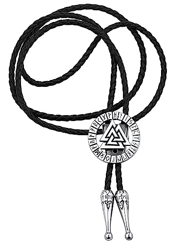 FaithHeart Bolotie für Herren Männer Western Cowboy Krawatte Leder Bolo Tie Wikinger Valknut Krawatte mit Rune Kostümzubehör für Weihnachten Halloween von FaithHeart