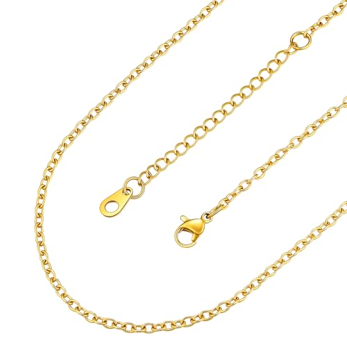 FaithHeart Kette ohne Anhänger, Goldene Erbskette für Damen Frauen, 2mm Gliederkette Rolokette 50cm lang, Halskette für Freundin Ehefrau Mama von FaithHeart