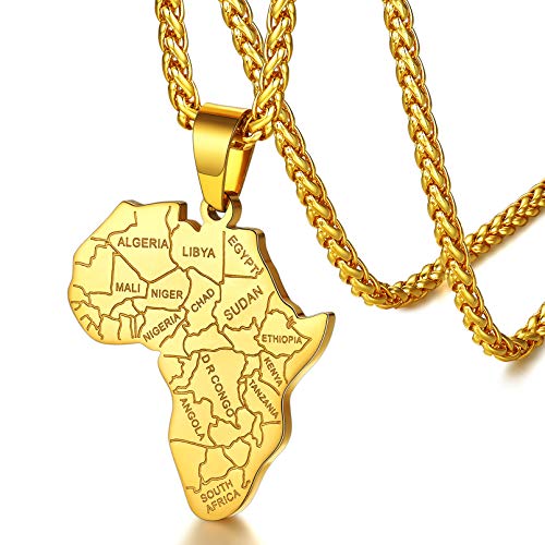 FaithHeart Edelstahl Kettenanhänger Herren Afrikanische Landkarte Halskette Hip pop Afrika Landkarte Kette mit Schmuckbox von FaithHeart