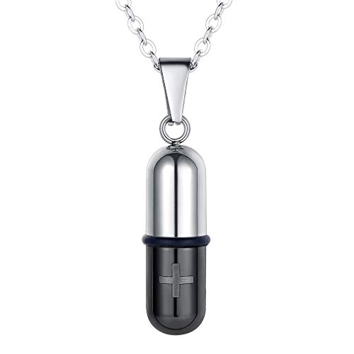 FaithHeart Edelstahl Sos Kapsel Anhänger mit Halskette, Christian Ashes Kreuz notfallanhänger Ketten mit Öl Halter Medaillon Memorial Schmuck für Kinder Unisex von FaithHeart