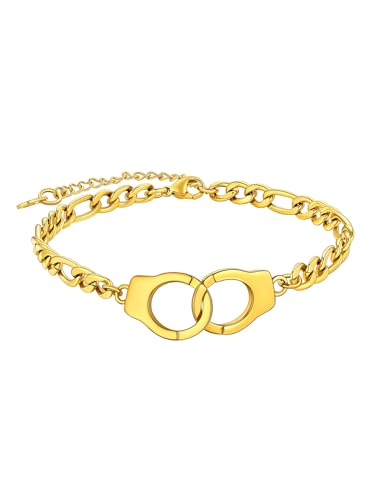 FaithHeart Fußkette für Frauen, Gold Fußkettchen 22cm lang, Figarokette Fußschmuck mit Handschellen für Geburtstag Muttertag von FaithHeart