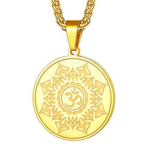 FaithHeart Gold Mandala Anhänger Yoga Schmuck Yoga Amulettmit 55cm+5cm Weizenkette für Frauen und Männer von FaithHeart