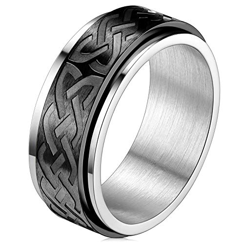 FaithHeart Herren Fingerring Schwarz Spinnerring drehbarer Ring Meditationsring Männliche Spinnerring drehbarer Ring mit Geschenkebox für Weihnachten Geburtstag von FaithHeart