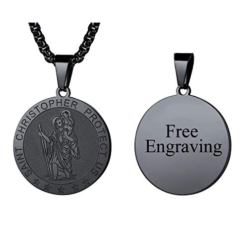 FaithHeart Saint Christophorus Amulett für Herren Damen, Kette mit Schwarzer Runder Anhänger, Personalisierter Amulett in Auto, Bestes Geschenk für Fahrer Reisende von FaithHeart