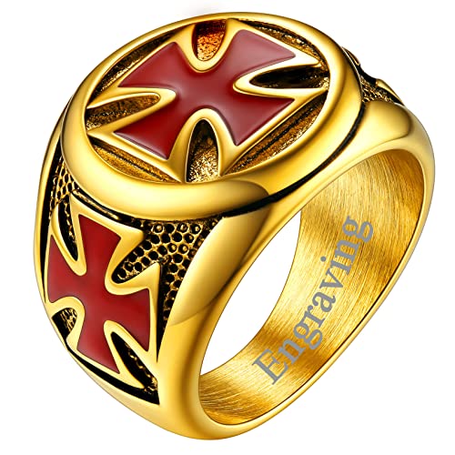 FaithHeart Herren Jungen Bandring in Ringgröße 67 Tempelritter Kreuz Siegelring Punk Stil Siegelring Fingerring für Freunden Ehemann von FaithHeart