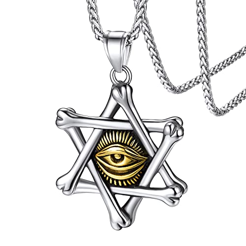 FaithHeart Herren Jungen Davidstern Anhänger mit Gottes Auge Symbol Punk Gotik Davidstern Halskette mit Auge von Gottes für Freunden Ehemann von FaithHeart