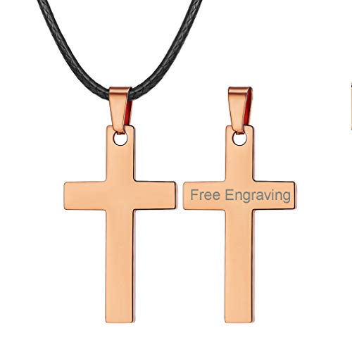 FaithHeart Herren Kette Männerkette Edelstahl Leder Necklace Damen Rosegold Anhänger Mit Gravur Mit 2 Namen von FaithHeart