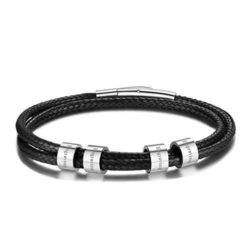 FaithHeart herren leder Armbänder 55cm geflochten Armreif 4 Namen Datum Gravur von FaithHeart