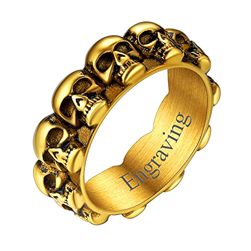 FaithHeart Herren Männer Fingerring Retro Stil Totenkopf Ring Punk Gotik Schädel Fingerring mit Gravur für Vatertag Valentinstag von FaithHeart