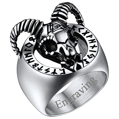 FaithHeart Herren Männer Ring in Ringgröße 67 personalisierter Ziege Kopf Fingerring mit Rune Symbol Hip pop Ziegenkopf Siegelring Partnerring Freundschaftsring von FaithHeart