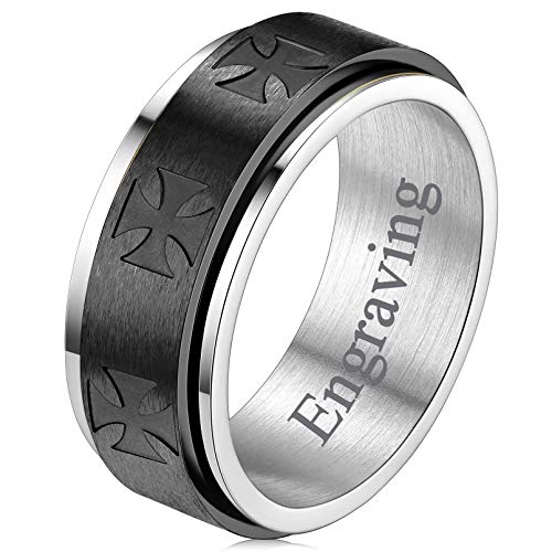 FaithHeart Männlicher Spinnerring hochgepolierter Tempelritter Kreuz Drehring Punk drehbarer Meditations Bandring mit Geschenkebox für Party Alltag von FaithHeart