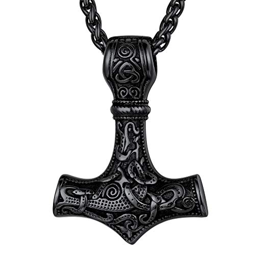 FaithHeart Schwarz Wikinger Thors Hammer Kette Retro herren Kette mit Mjolnir Anhänger Viking Mjölnir Anhänger für Valentinstag Geburtstag Vatertag von FaithHeart