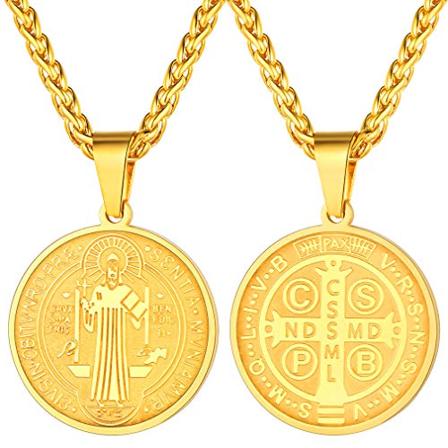 FaithHeart Personalisierte Edelstahl St. Benedikt Anthony Halskette für Herren Damen Retro Christian Patron des Heiligen Talisman Amulett Schmuck in Silber/Gold/Schwarz Geburtstagsgeschenk, von FaithHeart