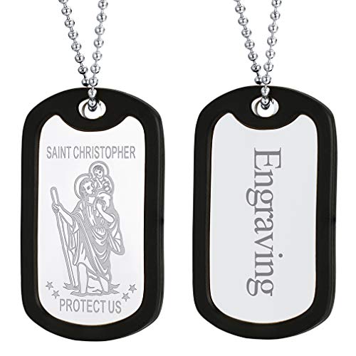 FaithHeart Heiliger Christophorus Anhänger, Edelstahl St Christophorus Halskette, Kette mit Silikon Hundemarke Anhänger, Amulett mit Gravur für Vatertag Weihnachten von FaithHeart