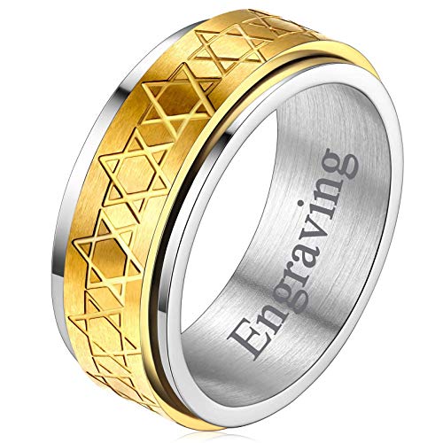 FaithHeart Personalisierter Davidstern Spinnerring Herrenring Damenring Hexagramm Drehring Punk Hexagramm Fingerring mit Geschenkebox für Party Alltag von FaithHeart