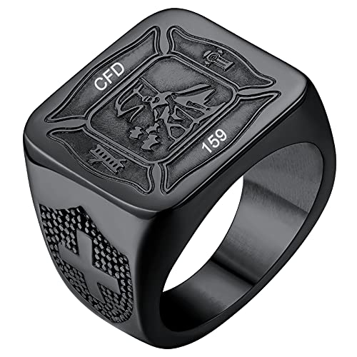 FaithHeart Personalisierter Fingerring für Herren Männer Saint Florian Fingerring Herren Männer Heiliger Florian Ring Schutzengel Ring für Geburtstag Vatertag von FaithHeart